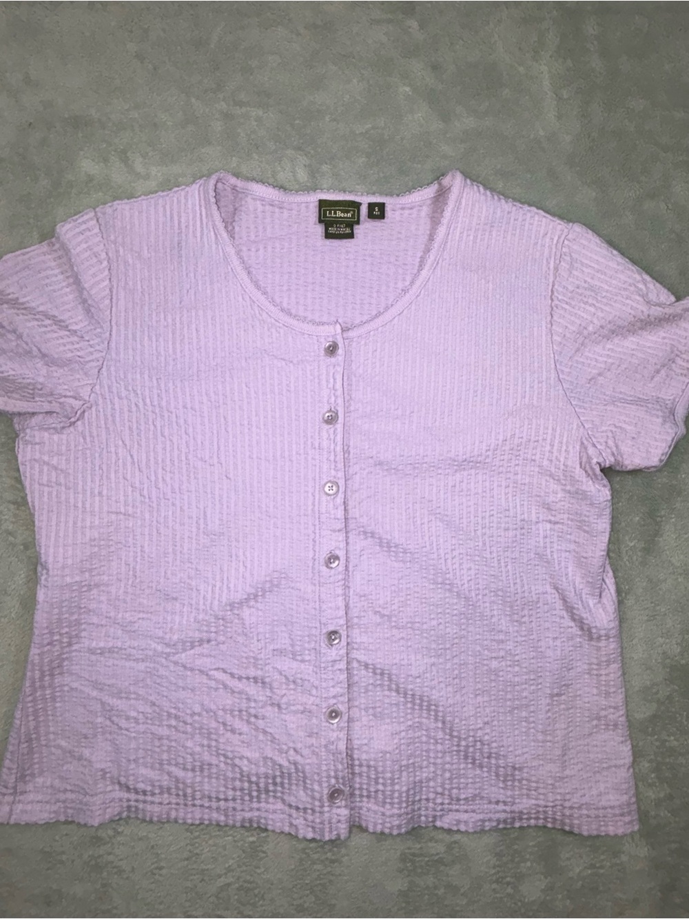 L.L Bean purple button up short sleeve top size small